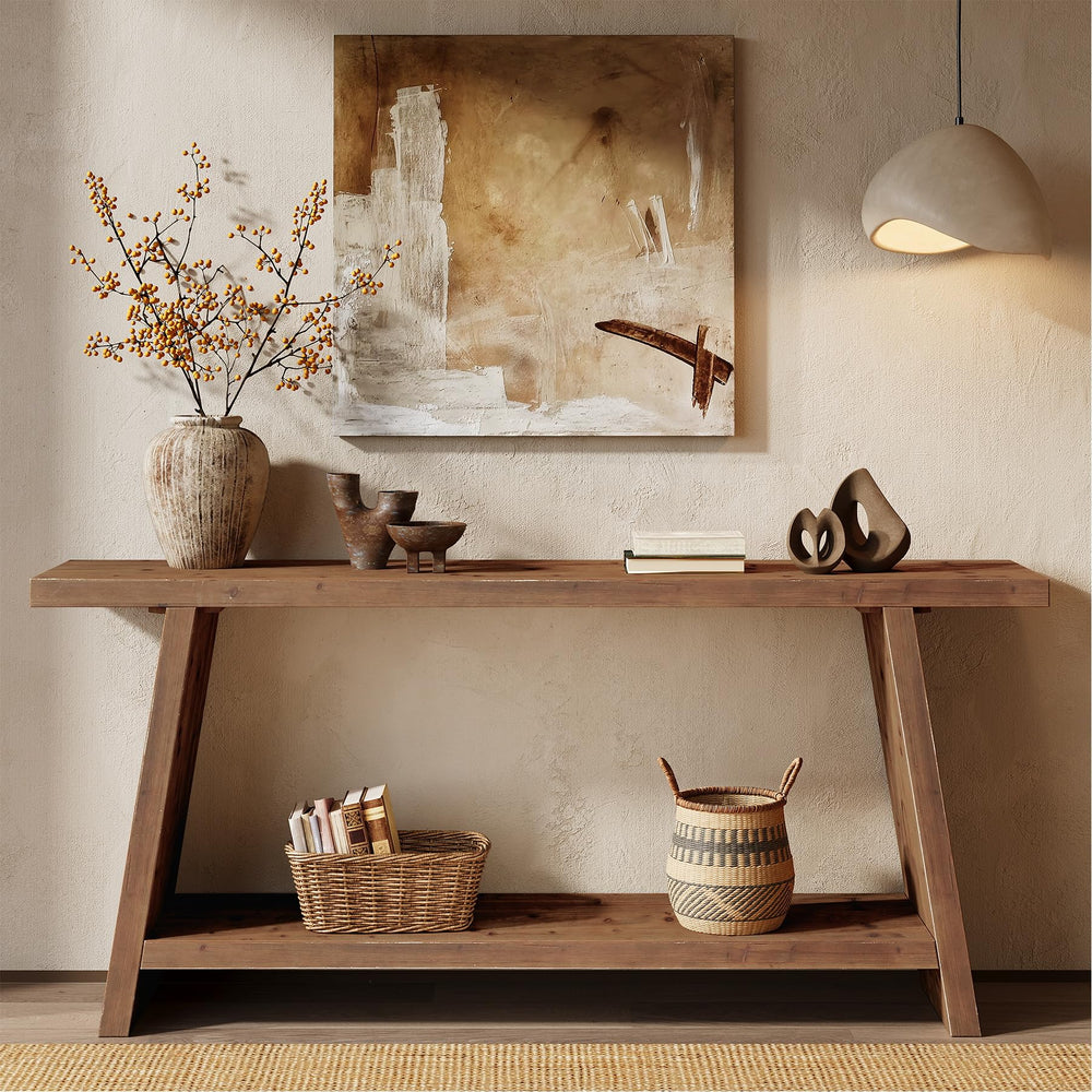 70.9" Farmhouse Solid Wood Console Table with 2-Tier Storage