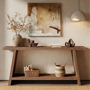 70.9" Farmhouse Solid Wood Console Table with 2-Tier Storage