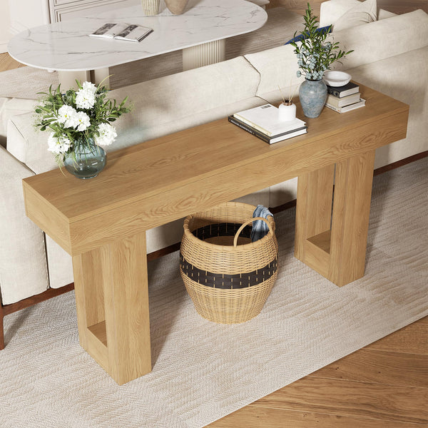 63-Inch Farmhouse Console Table – Entryway Sofa Table with Lower Shelf