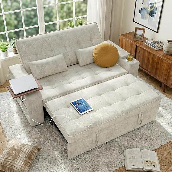 65" Convertible Sleeper Sofa Bed with Storage & USB Charging