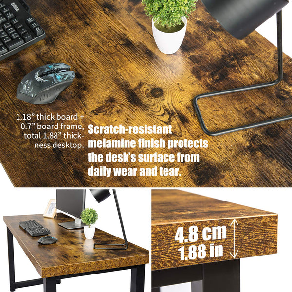 59-Inch Large Office Desk with Metal Frame and Thick Desktop