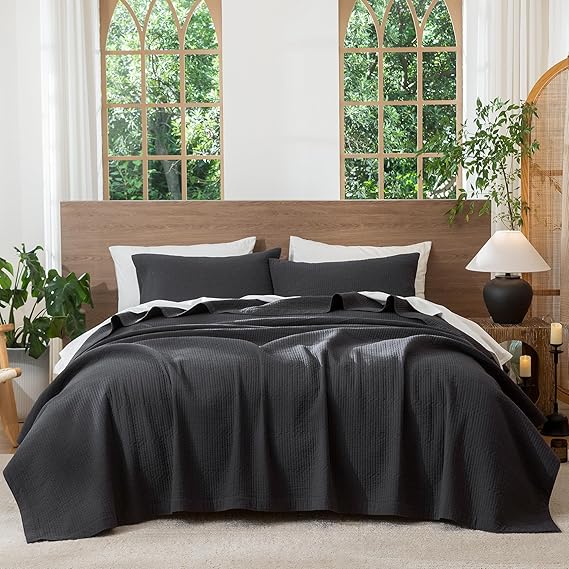 Washed Cotton Stripe Stitch Quilt Set with Pillow Shams