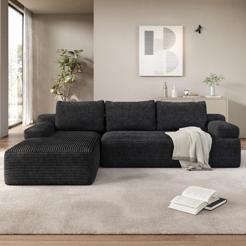L-Shaped Modular Sectional Sofa with Chaise – Corduroy Cloud Couch, No Assembly