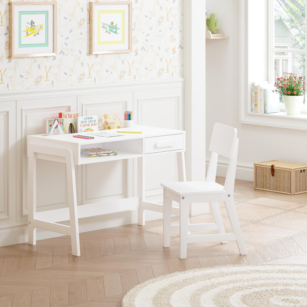 Kids Desk and Chair Set with Storage – Wooden Study Table for Children
