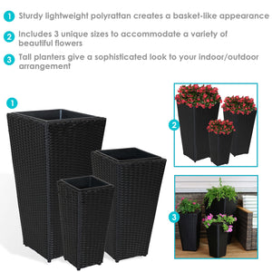Tall Square Polyrattan Outdoor Planter Set of 3