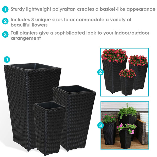 Tall Square Polyrattan Outdoor Planter Set of 3