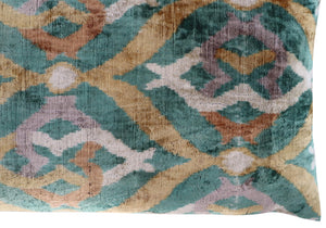 Velvet Ikat Throw Pillow 16x24 – Gold Green Orange