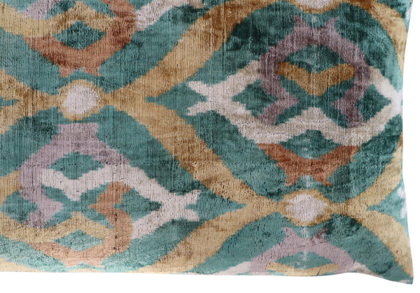 Velvet Ikat Throw Pillow 16x24 – Gold Green Orange