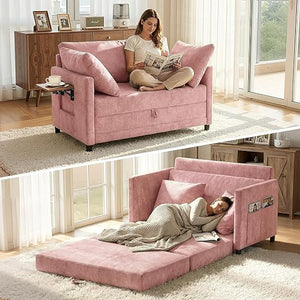 Convertible Loveseat Sofa Bed with Foldable Side Table