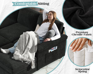 105" Sectional Sleeper Sofa with Pull-Out Bed & Reclining Backrest, 6-Seat Storage Couch