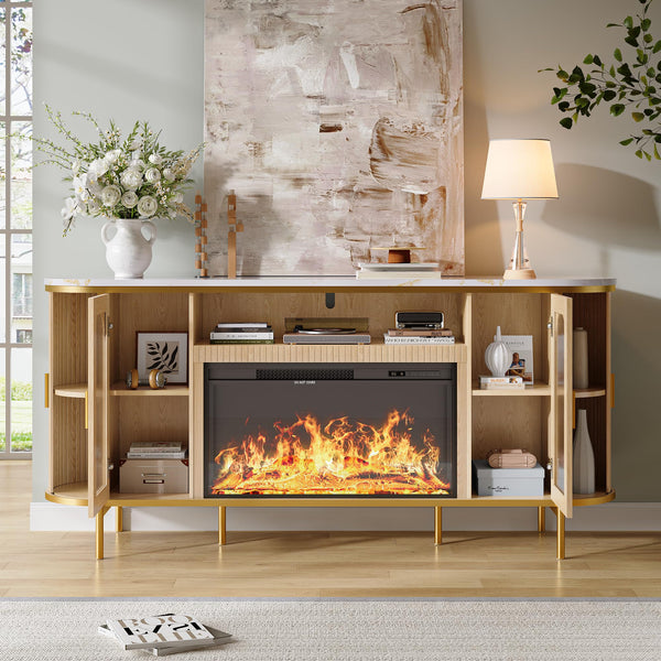 70" Fluted Fireplace TV Stand with Electric Fireplace