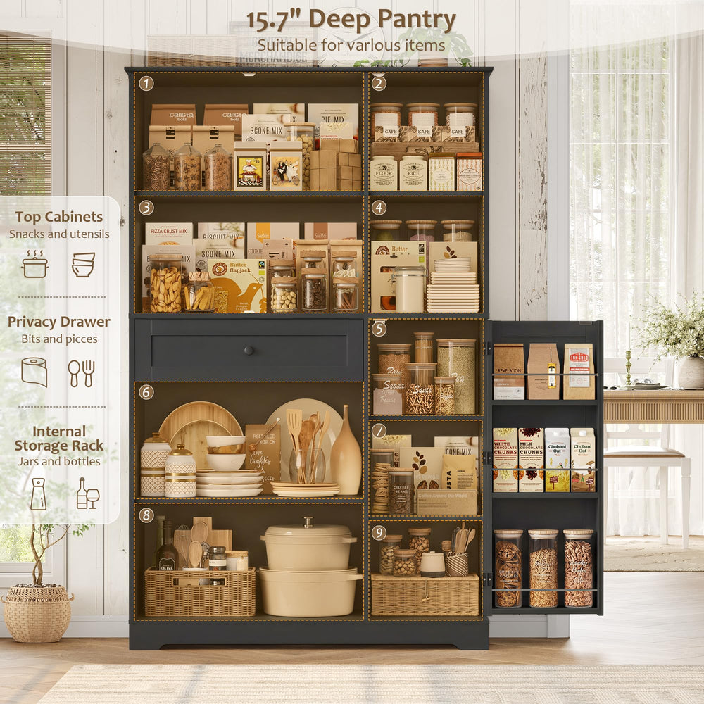 68" Tall Kitchen Pantry Storage Cabinet with Doors & Shelves
