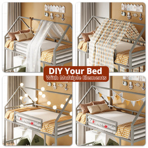 Twin Over Twin House Bunk Bed with Ladder & Guardrail