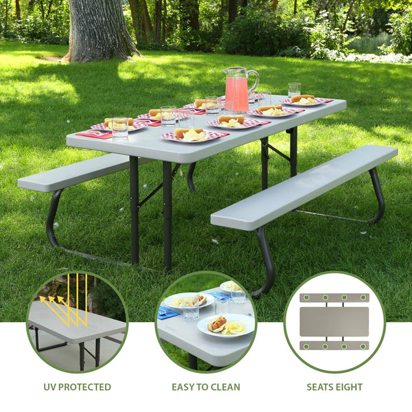 6-Foot Folding Picnic Table with Attached Bench Seating