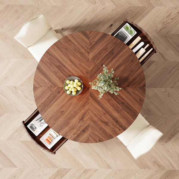 47 Inch Round Dining Table with 2 Storage Drawers — Mid-Century Pedestal Base