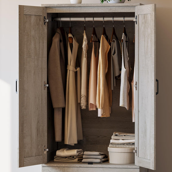 Freestanding Wardrobe Closet with 2 Doors and 2 Drawers – 70" H x 28" W