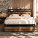 King Bed Frame with Storage Headboard, 2 Drawers & Charging Station