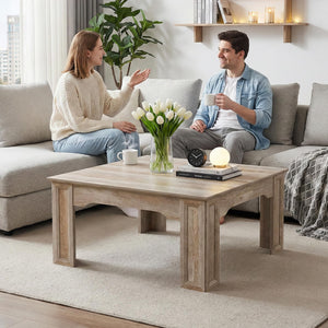 Square Farmhouse Coffee Table with Carved Legs