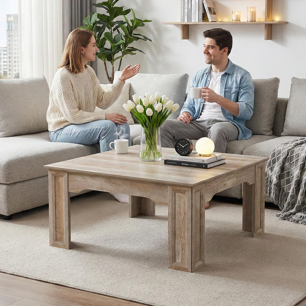 Square Farmhouse Coffee Table with Carved Legs
