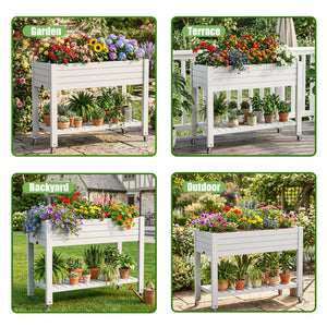 Raised Garden Bed with Wheels, Storage Shelf & Water Level Monitor