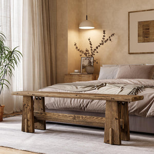 59" Solid Wood Farmhouse Bench