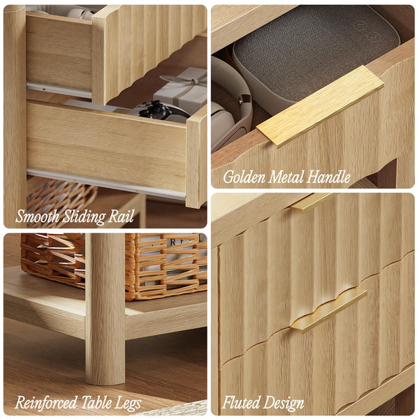 Tall Nightstand with Charging Station, USB-C Port, 2 Deep Drawers and Open Shelf – Set of 2