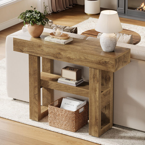 2-Tier Farmhouse Console Table with Storage Shelves