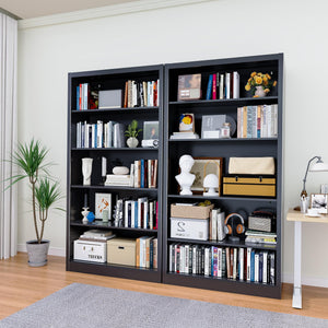 5-Tier Metal Bookcase, 66" Tall with Adjustable Shelves