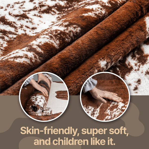 Semicircular Faux Cowhide Rug – Non-Slip Polyester Western Area Rug