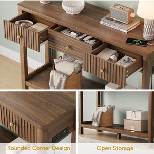 47-Inch Console Table with Charging Station, 3 Drawers & Open Shelf