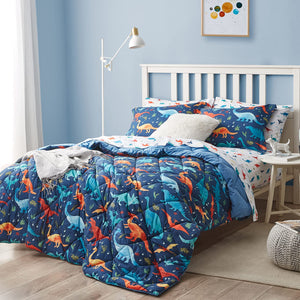 Kids Dinosaur Bedding Set — 5-Piece Comforter Set with Sheets