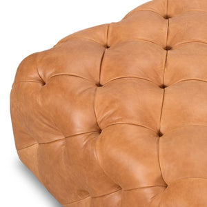 Large Square Tufted Leather Ottoman – Cognac Tan