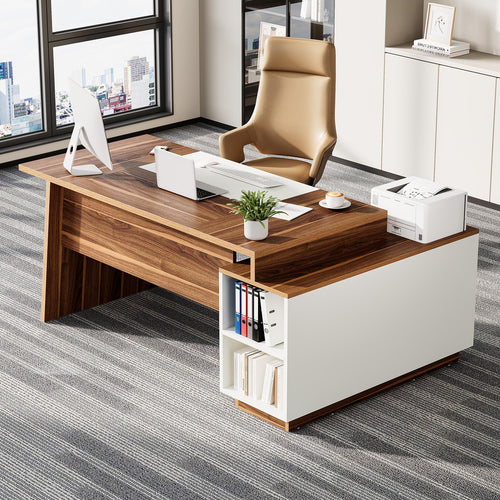 L-Shaped Executive Desk with Storage Cabinet