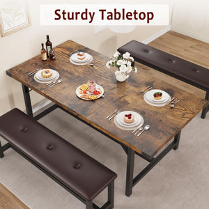 5-Piece Extendable Dining Table Set with 2 Upholstered Benches