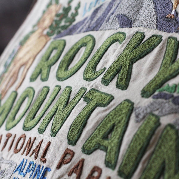 Rocky Mountain National Park Hand Embroidered Throw Pillow