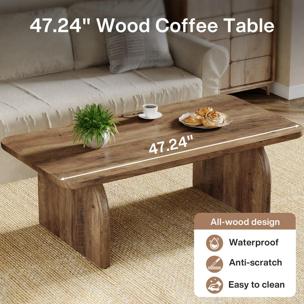 Farmhouse Coffee Table – 47" Rectangular Wood Living Room Table with Rounded Corners