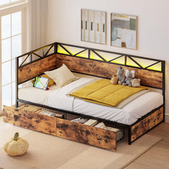 Twin Daybed with Storage Drawers, Charging Station & LED Lights