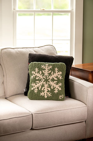 Pine Snowflake Wool Throw Pillow 14x14