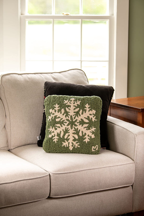 Pine Snowflake Wool Throw Pillow 14x14