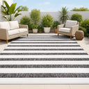 Indoor Outdoor Striped Area Rug 8x10 – Low Pile, Pet-Friendly, UV-Resistant