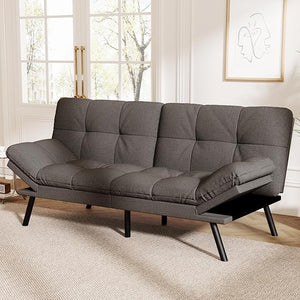Convertible Futon Sofa Bed – Light Grey Linen