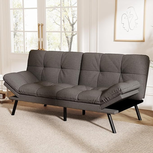 Convertible Futon Sofa Bed – Light Grey Linen