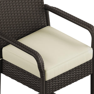 Outdoor Wicker Bar Stools with Armrests, Footrests & Cushions (Brown/Beige)