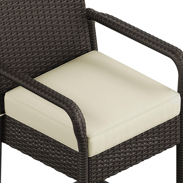 Outdoor Wicker Bar Stools with Armrests, Footrests & Cushions (Brown/Beige)