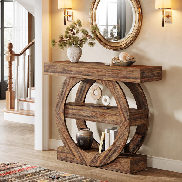 3-Tier Farmhouse Console Table with Storage Shelves