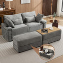 Corduroy Loveseat with Storage Ottomans & USB Port