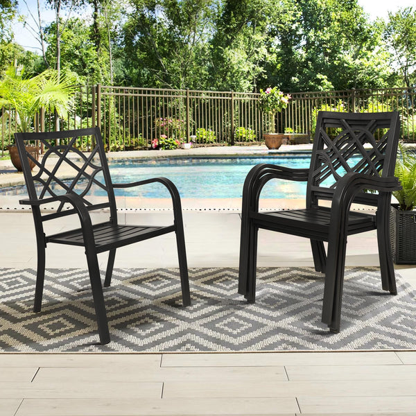 Stackable Metal Patio Dining Chair with Armrest
