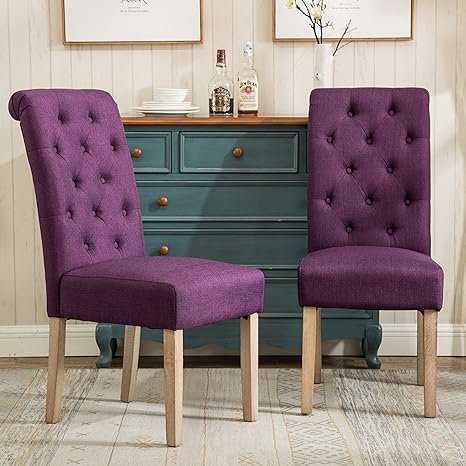 Tufted Parsons Dining Chair Set of 2 – Upholstered High-Back Wood Frame