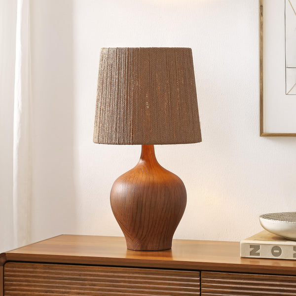 23" Rustic Farmhouse Resin Gourd LED Table Lamp with Paper Rope Shade