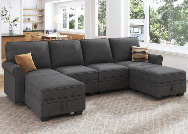 U-Shaped Sectional Sofa with Storage & Reversible Chaise